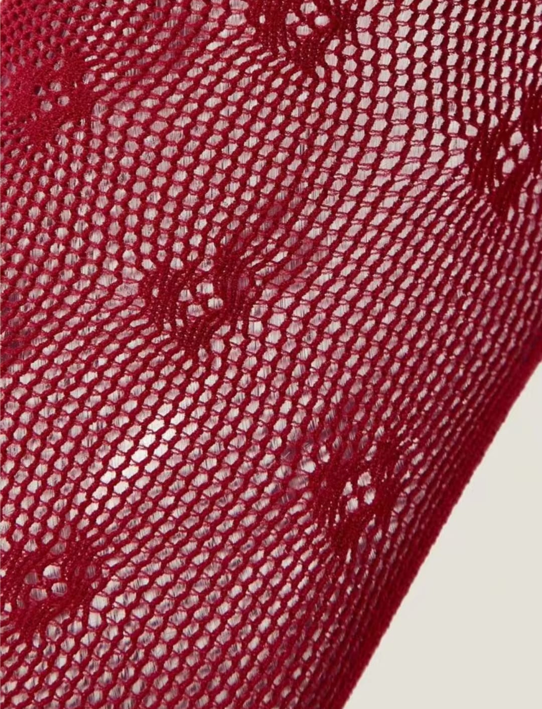 Women’s Red Sheer Lace Mesh Socks with Floral Pattern & Ruffled Cuff